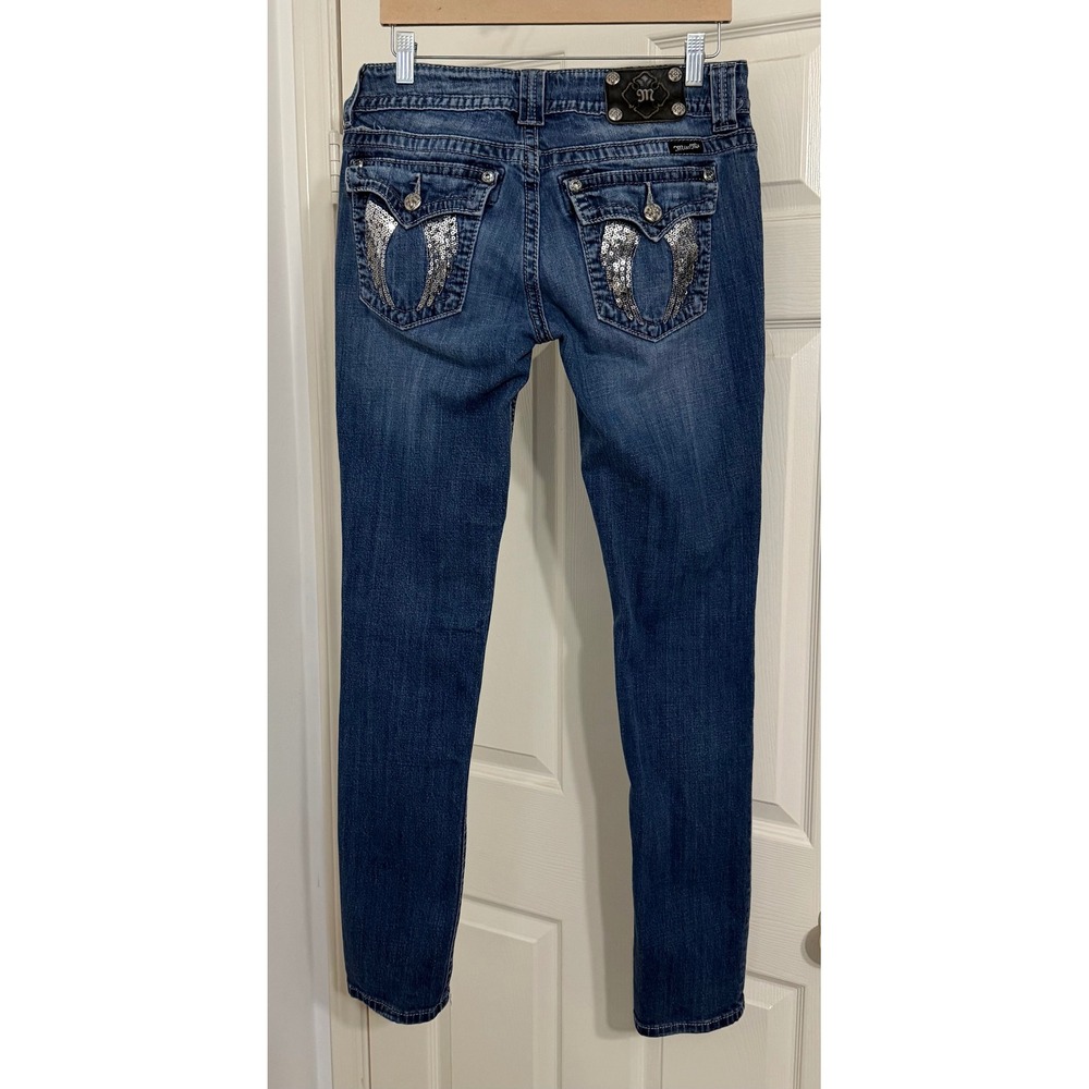 Miss Me Skinny Jeans Womens 31 Dark Wash Sequin Angel Wing festival glam Y2K - Picture 2 of 6